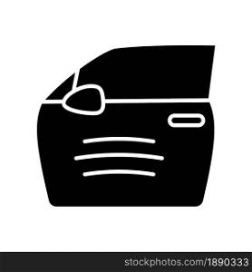 Paint scratch on car black glyph icon. Small dents on vehicle surface. Minor external damage. Chips on automotive exterior. Silhouette symbol on white space. Vector isolated illustration. Paint scratch on car black glyph icon