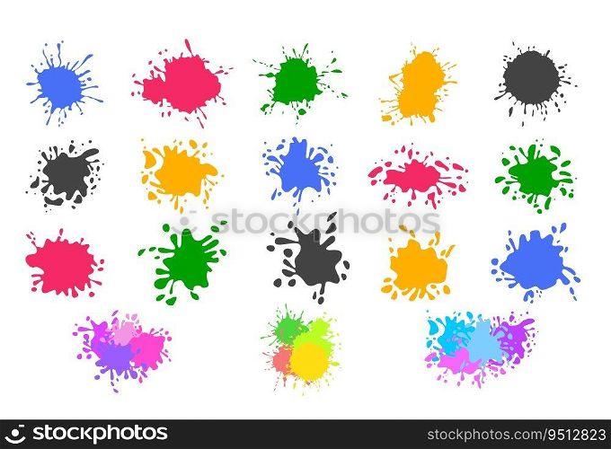 Paint Splatter, Set of color paint splashes, bright painted drip drops, Vector illustration.