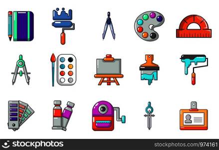 Paint tools icon set. Cartoon set of paint tools vector icons for web design isolated on white background. Paint tools icon set, cartoon style