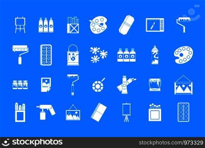 Paint tools icon set. Simple set of paint tools vector icons for web design isolated on blue background. Paint tools icon blue set vector