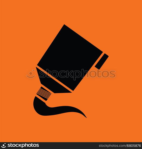 Paint tube icon. Orange background with black. Vector illustration.