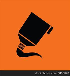 Paint tube icon. Orange background with black. Vector illustration.