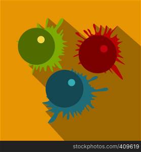 Paintball balls with splashes icon. 3 exploding balls splashing around with paint . Paintball balls with splashes icon
