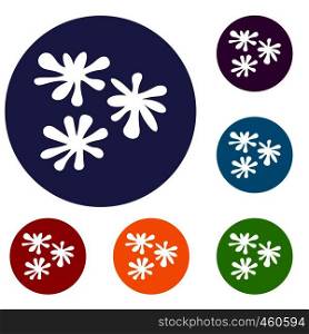 Paintball blob icons set in flat circle reb, blue and green color for web. Paintball blob icons set