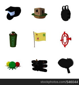 Paintball club icons set. Cartoon illustration of 9 paintball club vector icons for web. Paintball club icons set, cartoon style