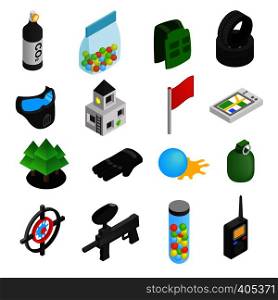 Paintball game isometric 3d icons set for web and mobile devices. Paintball game isometric 3d icons