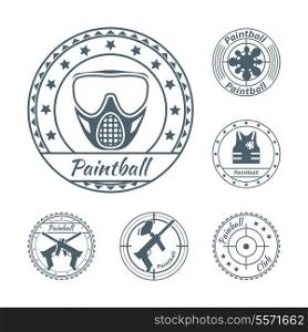 Paintball game symbols print set for badges or labels isolated vector illustration