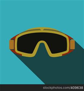Paintball goggles flat icon. Single symbol on a blue background. Paintball goggles flat icon
