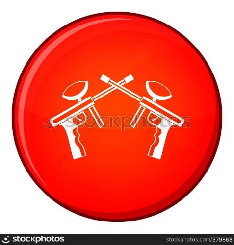Paintball guns icon in red circle isolated on white background vector illustration. Paintball guns icon, flat style