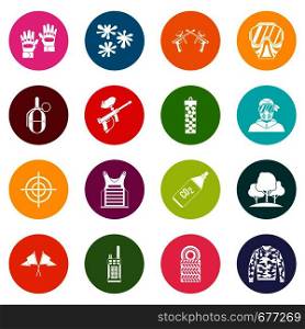 Paintball icons many colors set isolated on white for digital marketing. Paintball icons many colors set