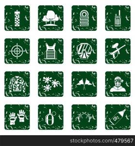 Paintball icons set in grunge style green isolated vector illustration. Paintball icons set grunge