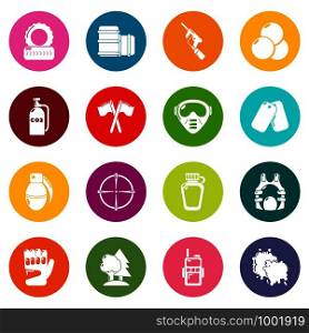 Paintball icons set vector colorful circles isolated on white background . Paintball icons set colorful circles vector