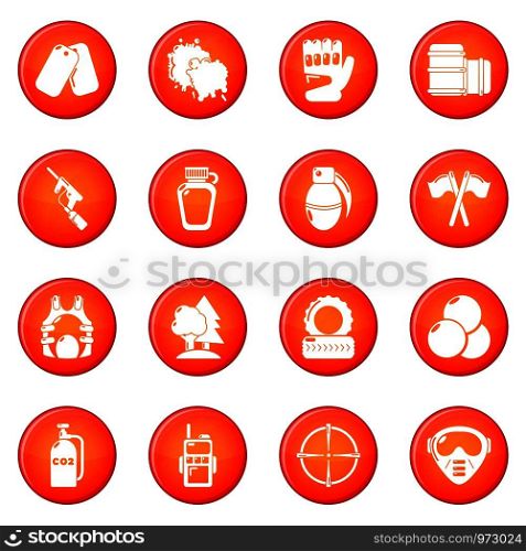 Paintball icons set vector red circle isolated on white background . Paintball icons set red vector