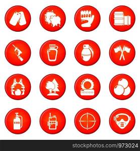 Paintball icons set vector red circle isolated on white background . Paintball icons set red vector