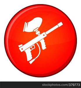 Paintball marker icon in red circle isolated on white background vector illustration. Paintball marker icon, flat style