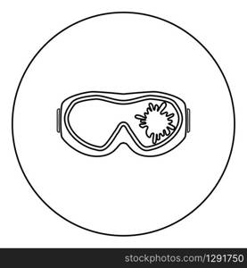 Paintball mask with mark of paint Blot on glass icon in circle round outline black color vector illustration flat style simple image. Paintball mask with mark of paint Blot on glass icon in circle round outline black color vector illustration flat style image