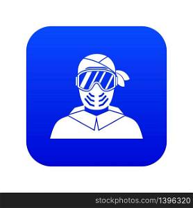 Paintball player wearing protective mask icon digital blue for any design isolated on white vector illustration. Paintball player wearing protective mask icon digital blue