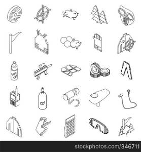 Paintball set icons in isometric 3d style isolated on white background. Paintball set icons