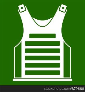 Paintball vest icon white isolated on green background. Vector illustration. Paintball vest icon green
