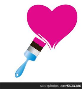 Paintbrush and pink heart. Abstract love concept illustration.