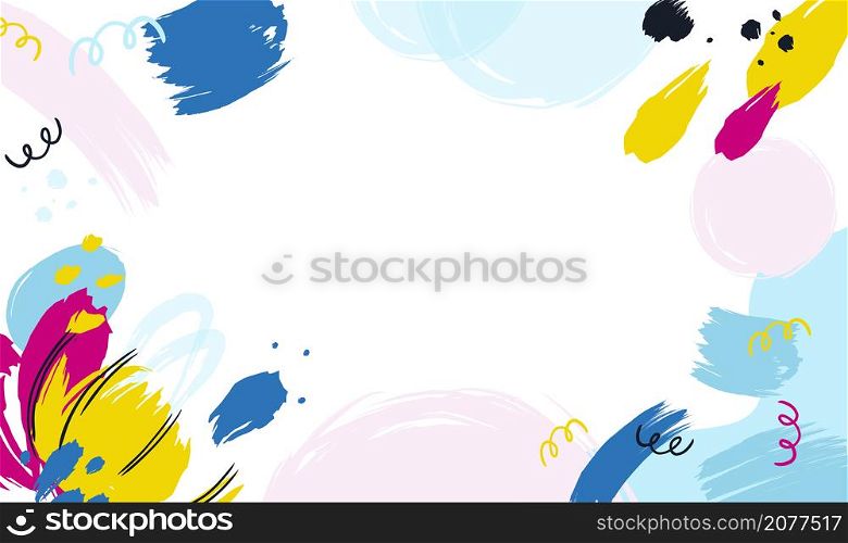 Paintbrush background. Abstract pastel minimalistic framing with place for text. Brushstroke stains and blots. Colorful paint doodle smears border. Color splatters or spiral lines. Vector blank poster. Paintbrush background. Abstract pastel minimalistic framing with place for text. Brushstroke stains and blots. Paint doodle smears border. Color splatters or spiral lines. Vector poster