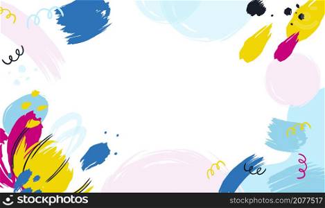 Paintbrush background. Abstract pastel minimalistic framing with place for text. Brushstroke stains and blots. Colorful paint doodle smears border. Color splatters or spiral lines. Vector blank poster. Paintbrush background. Abstract pastel minimalistic framing with place for text. Brushstroke stains and blots. Paint doodle smears border. Color splatters or spiral lines. Vector poster