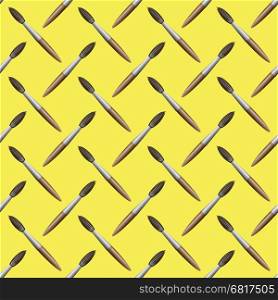 Paintbrush Seamless Pattern on Yellow Background. Set of Brushes. Paintbrush Seamless Pattern