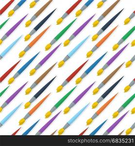 Paintbrushes seamless pattern against white background