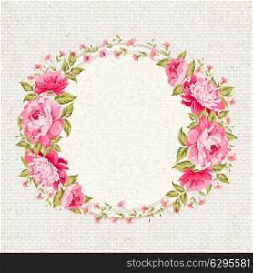 Painted peony flowers over textile texture. Vector illustration.