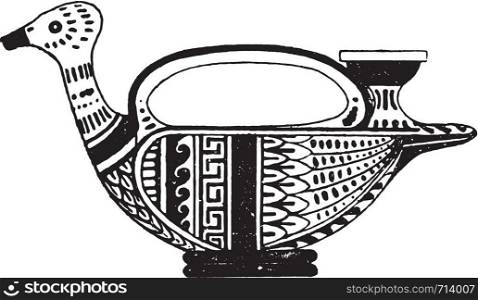 Painted pottery, vintage engraved illustration.