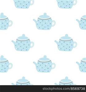 Painted teapots seamless pattern. Decorated clay teapots or forform background. Print for packaging, paper and design vector illustration. Painted teapots seamless pattern