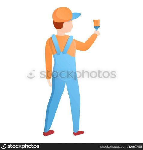 Painter guy works with a brush icon. Cartoon of painter guy works with a brush vector icon for web design isolated on white background. Painter guy works with a brush icon, cartoon style