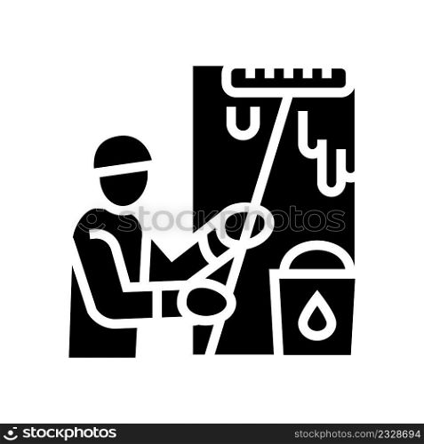 painter painting wall glyph icon vector. painter painting wall sign. isolated contour symbol black illustration. painter painting wall glyph icon vector illustration