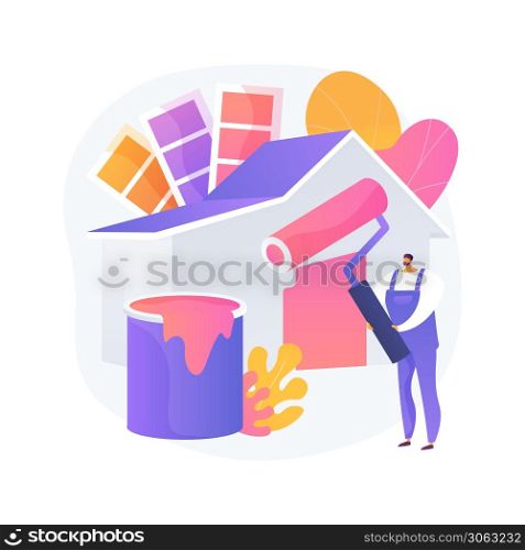 Painter services abstract concept vector illustration. Residential and commercial painting contractor, interior and exterior house renovation, decorative finish, color sampling abstract metaphor.. Painter services abstract concept vector illustration.