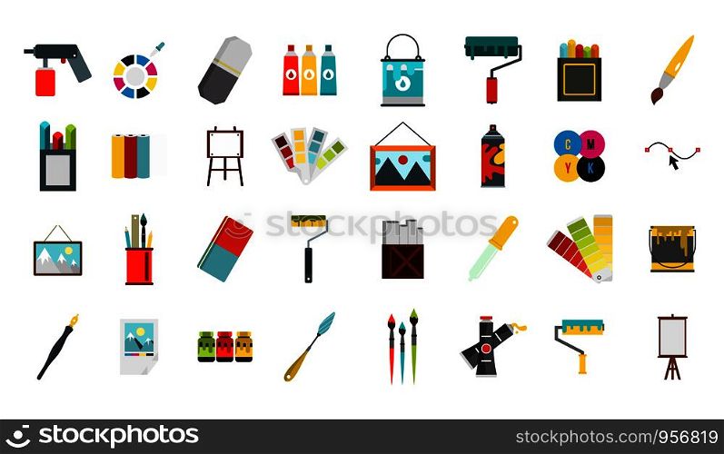 Painter tools icon set. Flat set of painter tools vector icons for web design isolated on white background. Painter tools icon set, flat style