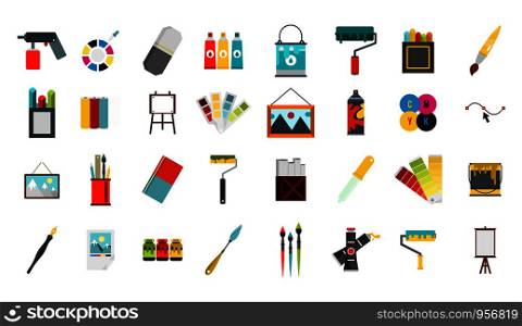 Painter tools icon set. Flat set of painter tools vector icons for web design isolated on white background. Painter tools icon set, flat style