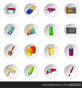 Painter tools icons set. Cartoon illustration of 16 Painter tools vector icons for web. Painter tools icons set