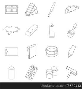 Painter tools set icons in outline style isolated on white background. Painter tools icon set outline
