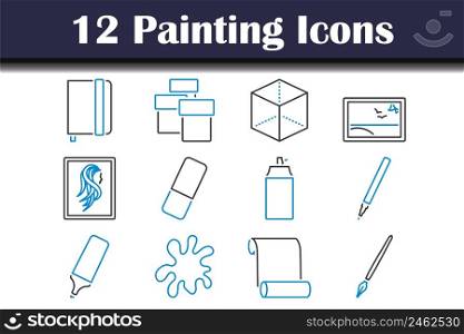 Painting Icon Set. Editable Bold Outline With Color Fill Design. Vector Illustration.