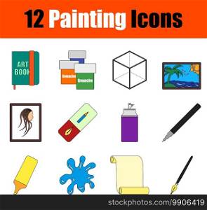 Painting Icon Set. Flat Color Outline Design With Editable Stroke. Vector Illustration.