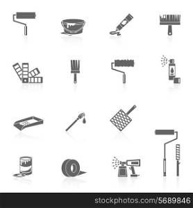 Painting icons black set with color can bucket brush spray isolated vector illustration