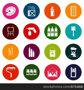 Painting icons many colors set isolated on white for digital marketing. Painting icons many colors set
