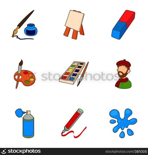 Painting icons set. Cartoon illustration of 9 painting vector icons for web. Painting icons set, cartoon style