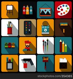 Painting icons set in flat style vector illustration. Painting icons set, flat style