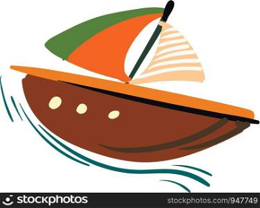 Painting of a colorful sailing boat travelling on the sea vector color drawing or illustration
