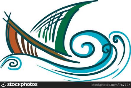 Painting of a sailing boat in a stormy ocean vector color drawing or illustration