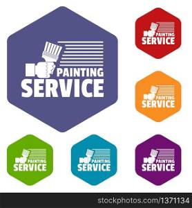 Painting service icons vector colorful hexahedron set collection isolated on white . Painting service icons vector hexahedron