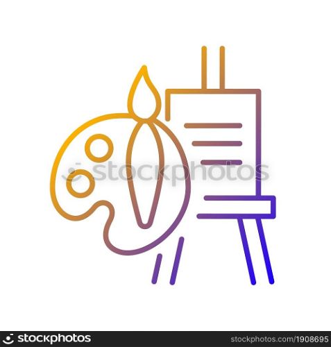 Painting talent gradient linear vector icon. Ability to draw beautiful pictures. Tools for artist. Paintbrush, canvas. Thin line color symbol. Modern style pictogram. Vector isolated outline drawing. Painting talent gradient linear vector icon