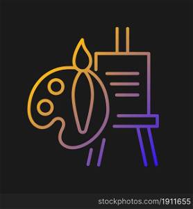 Painting talent gradient vector icon for dark theme. Ability to draw beautiful pictures. Paintbrush and canvas. Thin line color symbol. Modern style pictogram. Vector isolated outline drawing. Painting talent gradient vector icon for dark theme