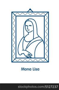 Painting The Mona Lisa.The linear vector emblem icon. The famous painting of Leonardo da Vinci.